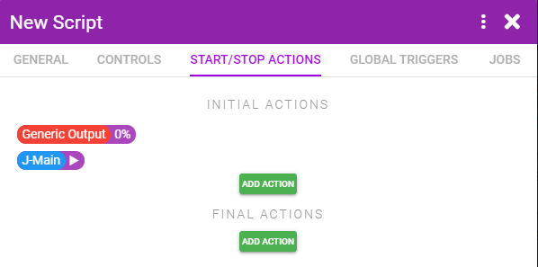 Script Example 1 Start/Stop Actions Tab