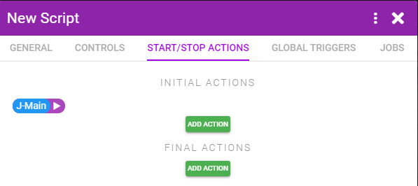 Script Start/Stop Actions Tab